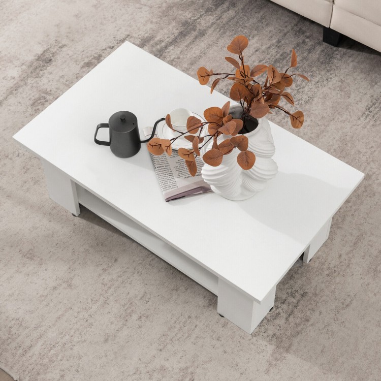Large 36-inch modern coffee table with a white finish and open storage shelf, ideal for living room use.
